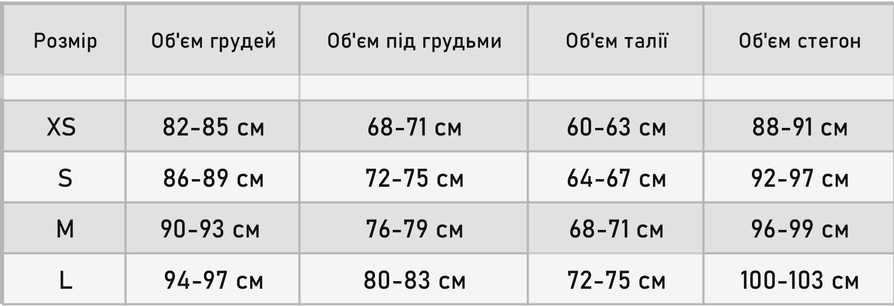 Таблиця розмірів